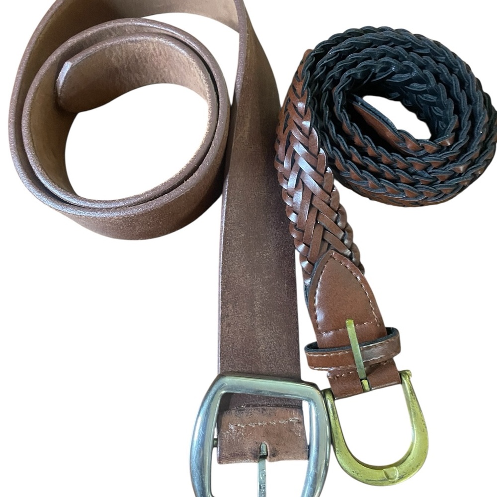 Women’s Brown Braided Leather Belts vintage 90s M/L